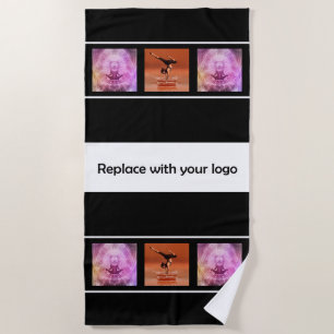 Company logo photo collage black white beach towel