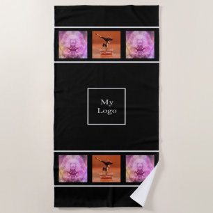 Company logo photo collage black white business beach towel