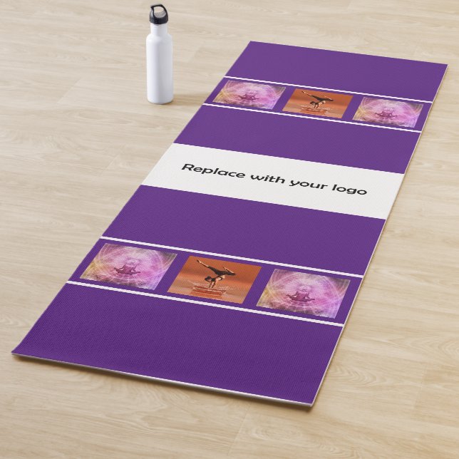 Company logo photo collage purple white yoga mat (In Situ)