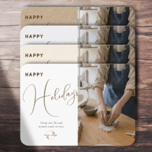 Company logo, photo & greeting White Kraft Holiday Business Card