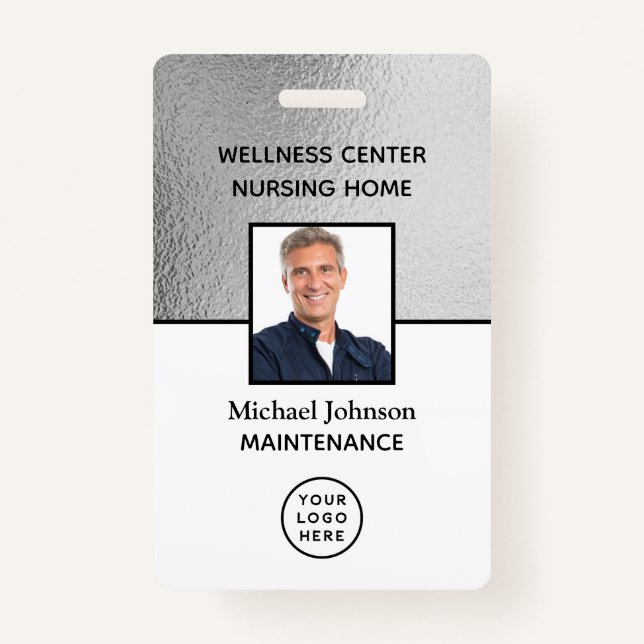 Company Logo Photo ID Silver White Employee Badge ID Badge (Front)