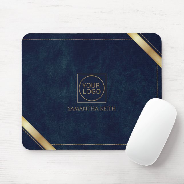 Company Logo Premium Navy Leather 2025 Custom Mouse Pad (With Mouse)