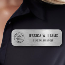 Company Logo Professional Faux Silver Name Tag