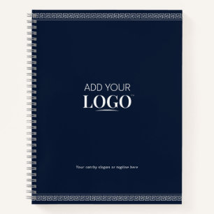 Company Logo Promotional Navy Blue Greek Meander Notebook