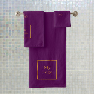 Company logo purple gold text business bath towel set