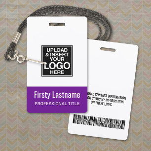 Company Logo PURPLE Name Title Bar Code Custom ID ID Badge