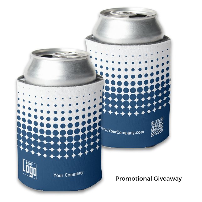 Company Logo QR Code Half Tone Blue White  Can Cooler (Company Logo QR Code Half Tone Blue White Can Cooler)