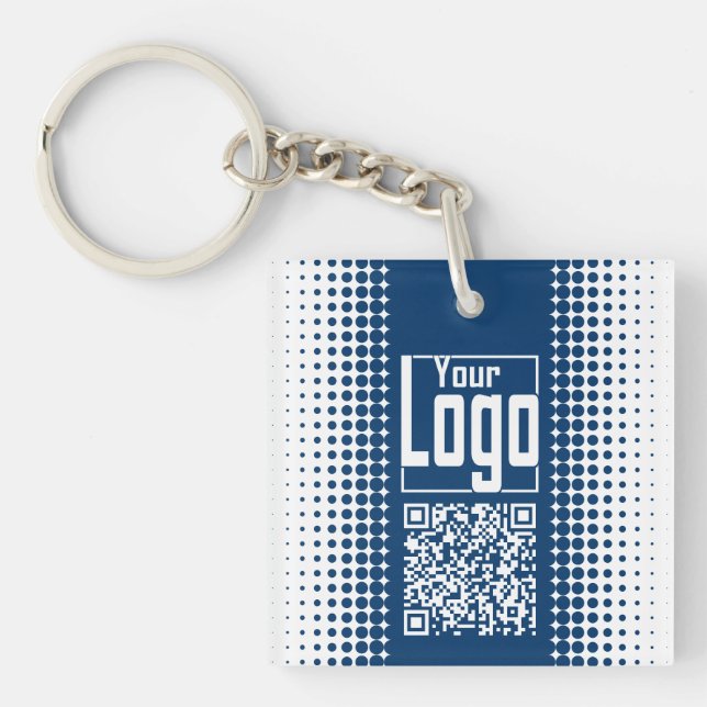 Company Logo QR-code Half Tone Blue White  Key Ring (Front)
