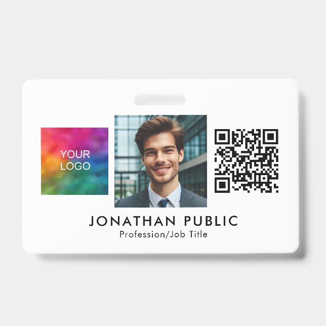 Company Logo QR Code ID Card Employee Photo Badge (Front)