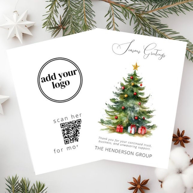 Company Logo QR Code Seasons Greeti Christmas Tree Holiday Card (Creator Uploaded)