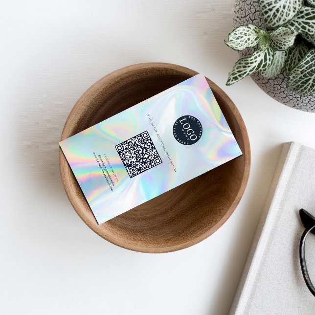 Company Logo QR Code Social Media Iridescent Business Card (QR Code Holographic Company Logo Business Card)