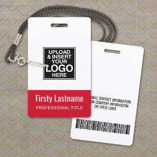 Company Logo - RED - Name Title Bar Code Custom ID ID Badge