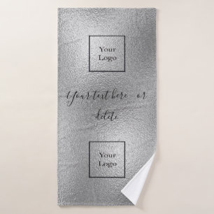 Company logo silver black text business bath towel