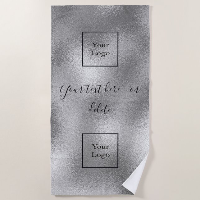 Company logo silver black text business beach towel (Front)