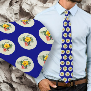 Company Logo Small Pattern Navy Blue Tie