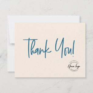 Company Logo Social Blue cream Modern script Thank You Card