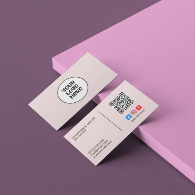 Company Logo Social Media QR Code Pink Elegant   Business Card (Creator Uploaded)