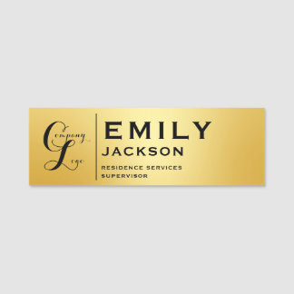 Company logo staff name tag gold modern