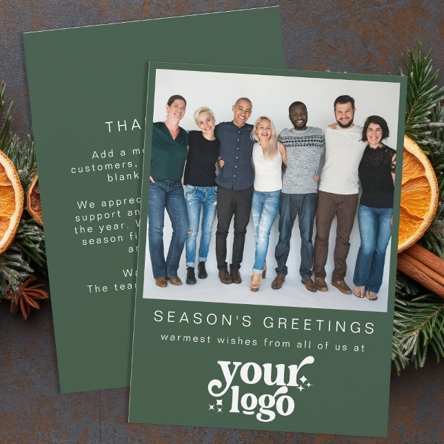 Company Logo Team Photo Stylish Business Christmas Holiday Card (Creator Uploaded)