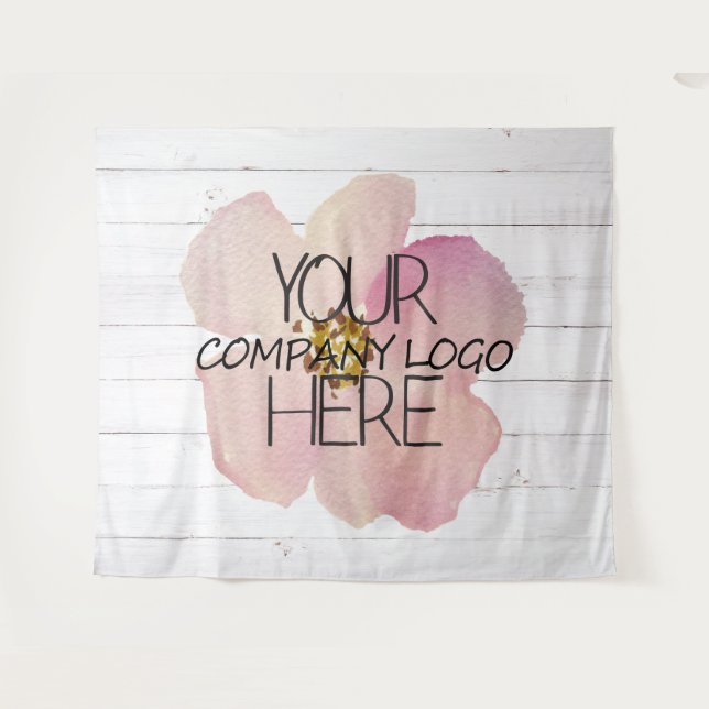 Company Logo Trade Show Backdrop White Wood Tapestry (Front (Horizontal))