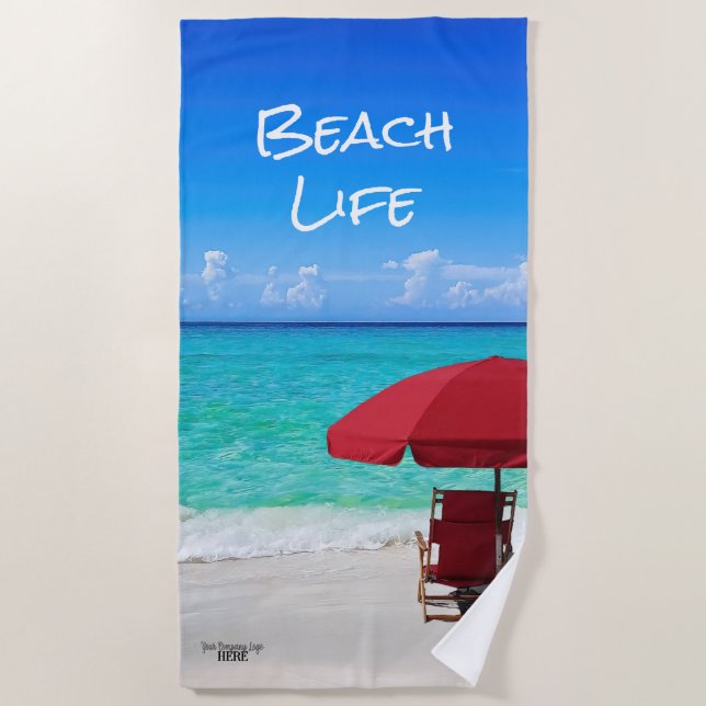 Company Logo Tropical Beach Umbrella Client Gift Towel (Front)