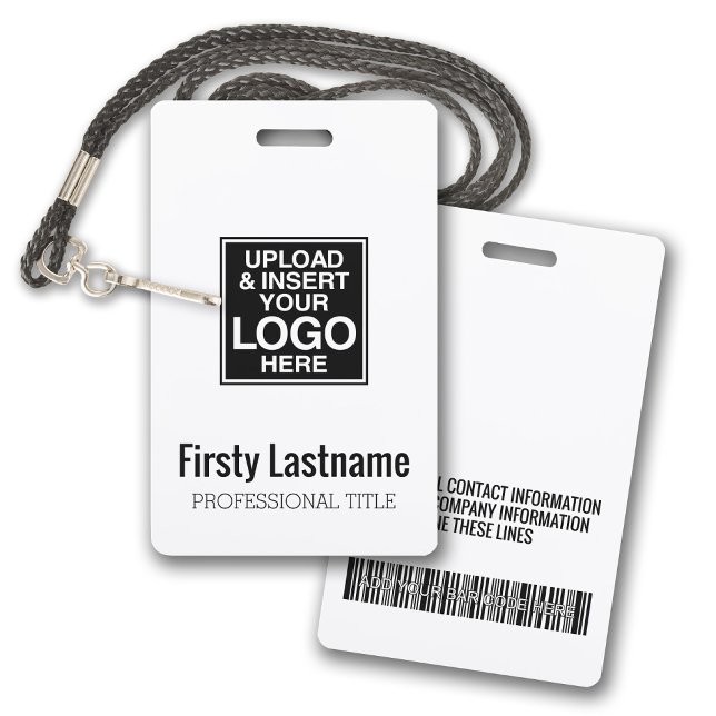Company Logo with First and Last Names Bar Code ID Badge (Logo Badge with text area - everything can be customized on this design)