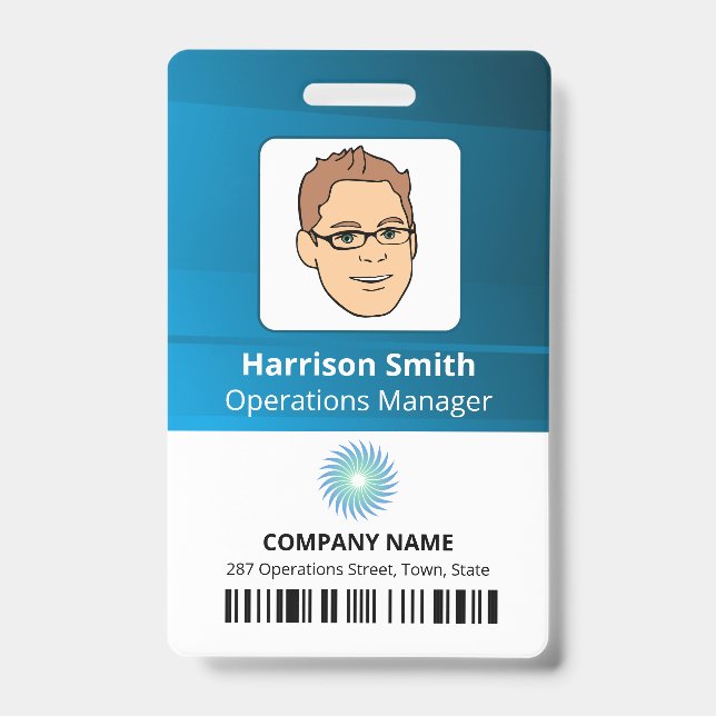 Company Manager Employee ID With Logo And Barcode Badge (Front)
