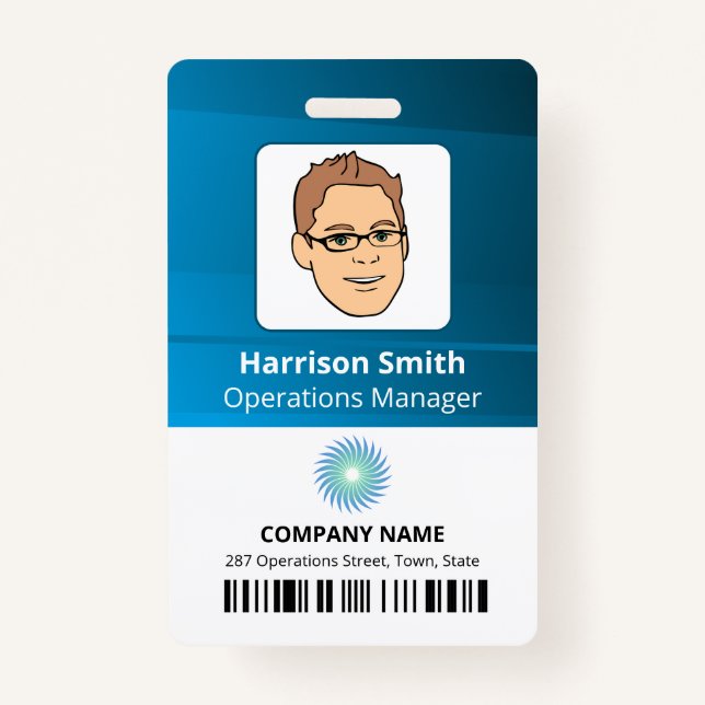Company Manager Employee ID With Logo And Barcode ID Badge (Front)