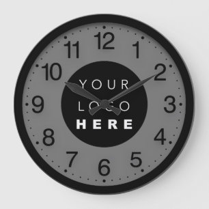 Company Minimalism Black Grey Custom Logo Large Clock