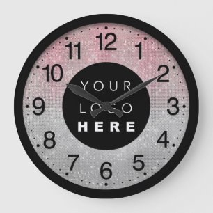 Company Minimalism Custom Logo Grey Rose Large Clock