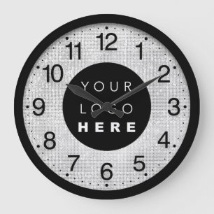 Company Minimalism  Custom Logo Grey Silver Large Clock