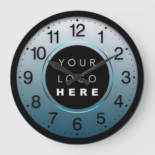 Company Minimalism Teal Blue Custom Logo Large Clock