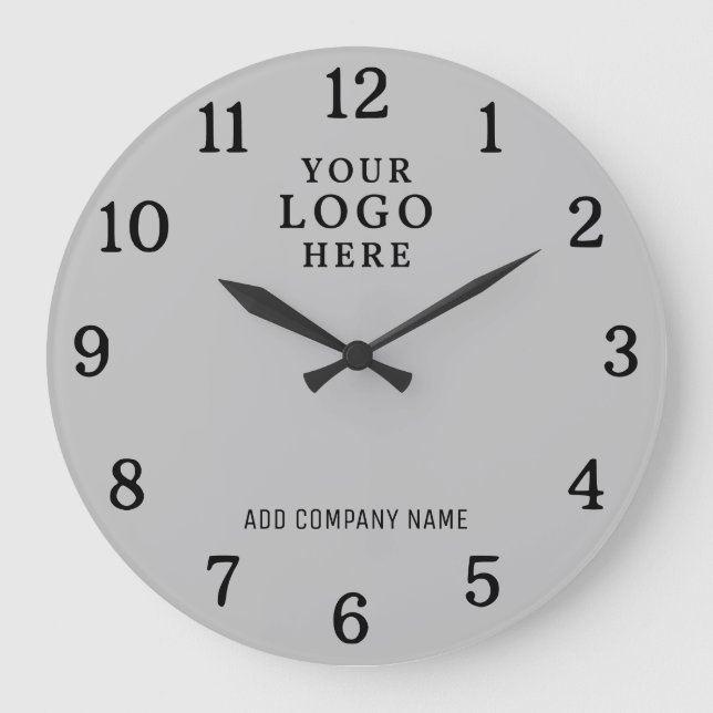 Company Name Business Logo Branded Promo Grey Large Clock (Front)