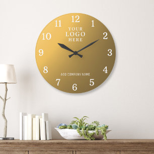 Company Name Business Logo Corporate Branded Gold Large Clock