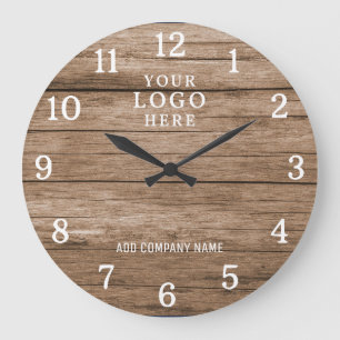 Company Name Business Logo Corporate Branded Wood Large Clock