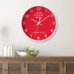 Company Name Corporate Business Logo Branding Red Clock<br><div class="desc">Wall Clocks with company logo make unique corporate promotional gifts. Personalise with your business name and logo. The logo clocks also make great gifts of appreciation for employees.</div>