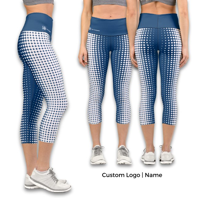 Company Name, Logo Blue & White Halftone Pattern Capri Leggings (Creator Uploaded)