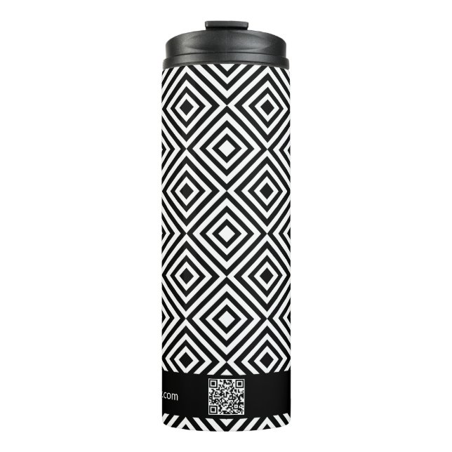 Company Name QR-code Website Black & White Pattern Thermal Tumbler (Front)
