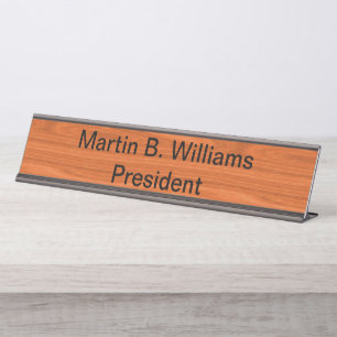 Company Office Staff Wood Look Desk Name Plate