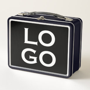 Company or Business Custom Logo on Black Metal Lunch Box