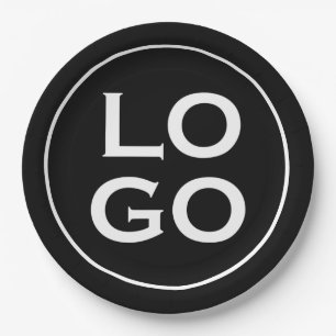 Company or Business Custom Logo on Black Paper Plate