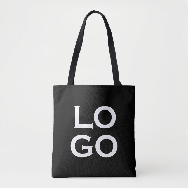 Company or Business Custom Logo on Black Tote Bag (Front)
