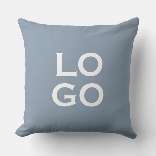 Company or Business Custom Logo on Dusty Blue Cushion (Front)
