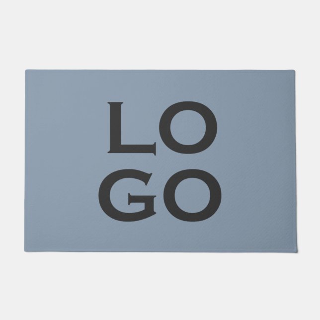 Company or Business Custom Logo on Dusty Blue Doormat (Front)