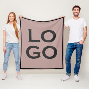 Company or Business Custom Logo on Dusty Pink Fleece Blanket