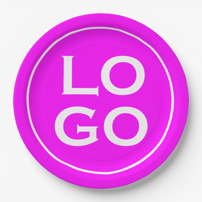 Company or Business Custom Logo on Magenta Paper Plate (Front)