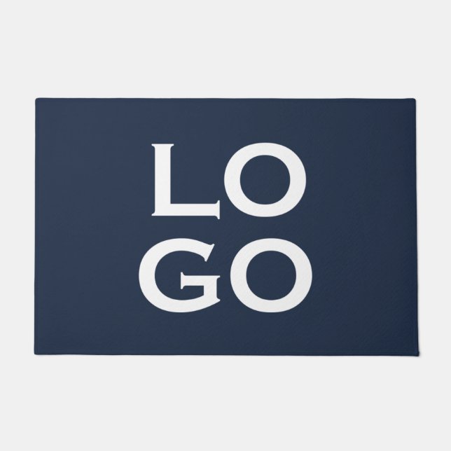 Company or Business Custom Logo on Navy Blue Doormat (Front)