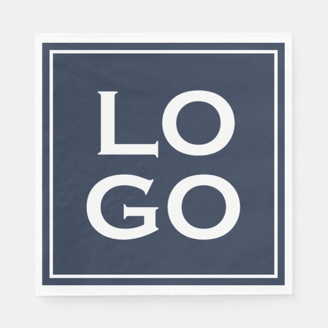 Company or Business Custom Logo on Navy Blue Napkin (Front)