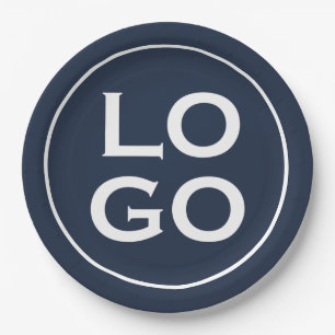 Company or Business Custom Logo on Navy Blue Paper Plate