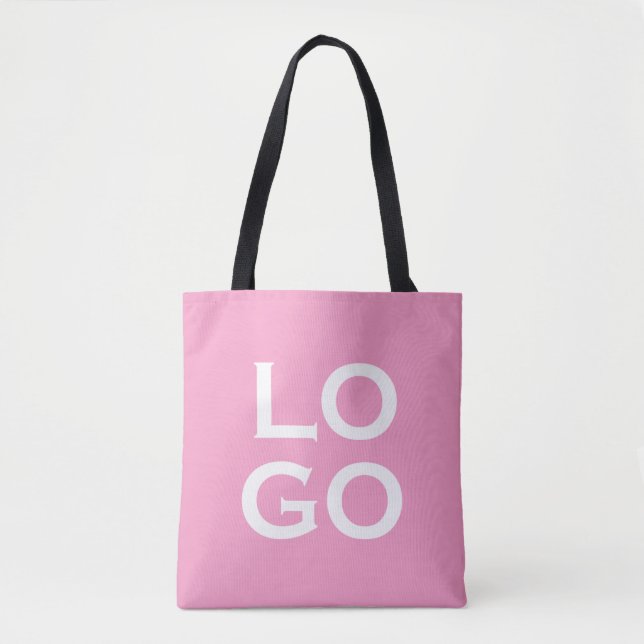 Company or Business Custom Logo on Pink Tote Bag (Front)